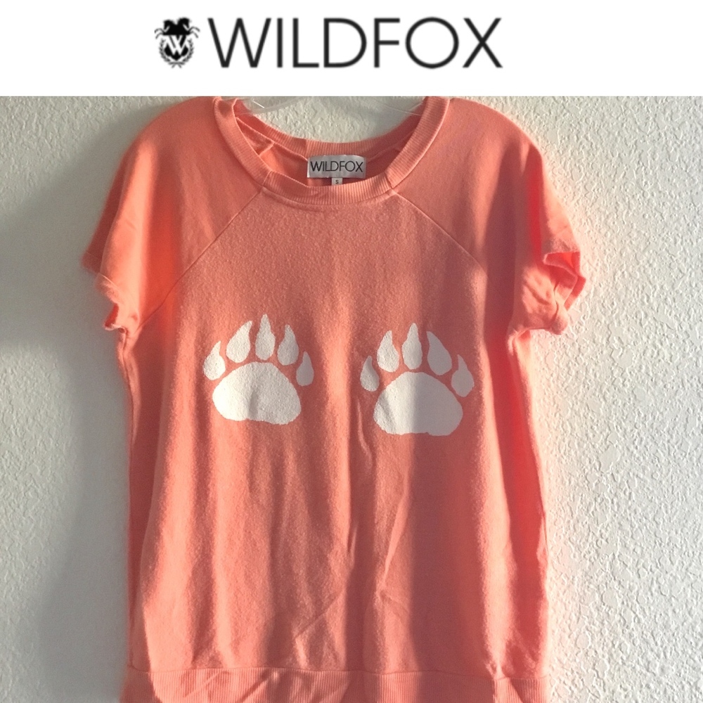 WILDFOX Coral Short Sleeve Paw Print Sweater - S